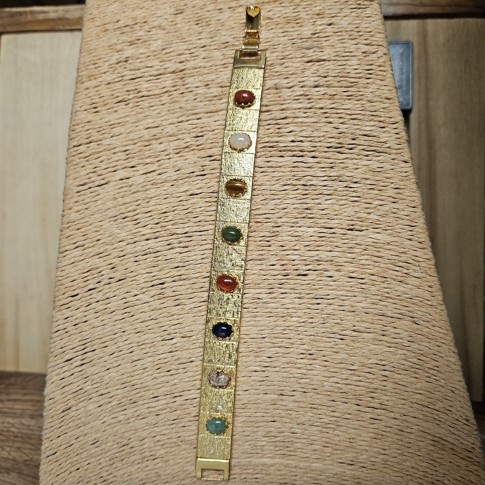 Vintage Gold-tone Semi-precious Gems Bracelet - Picture 4 of 7
